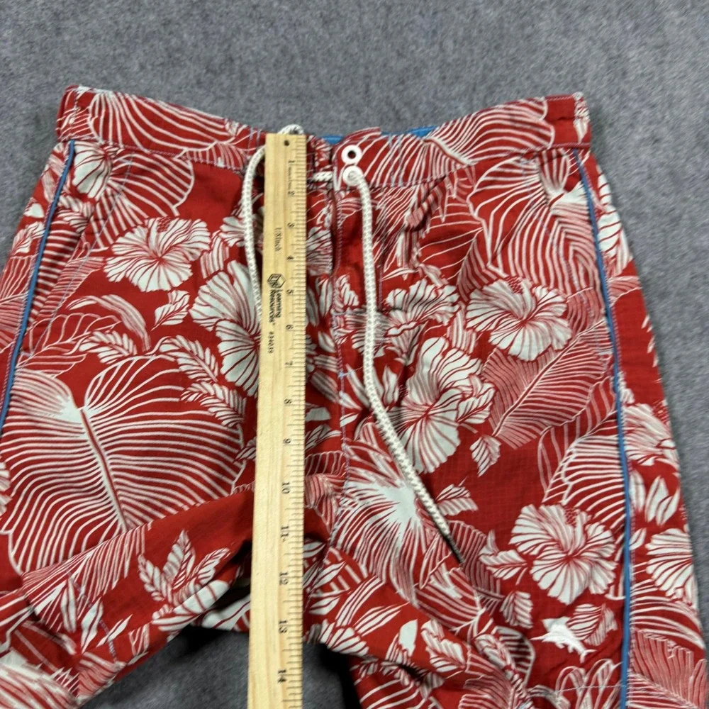 Tommy Bahama Swim Trunks Mens S Red White Hibiscus Floral Nylon Board Shorts 6in